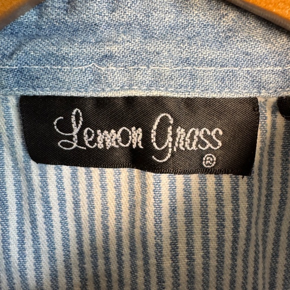 Vintage Lemon Grass Womens Striped Denim‎ Button Up Shirt Blue/White Large Train - Picture 5 of 15